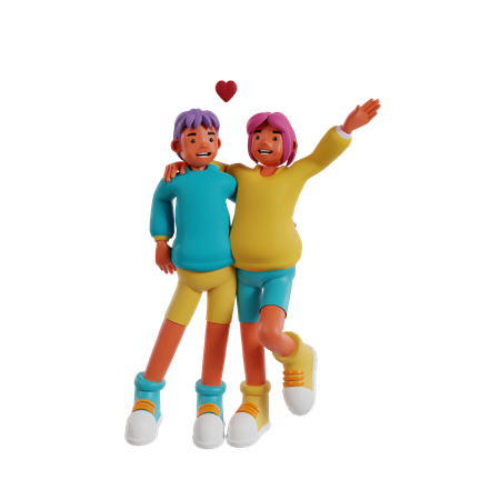 Couple debout et donnant une pose debout  3D Illustration