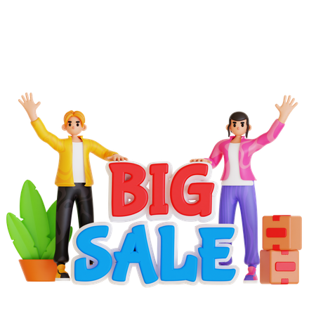 Couple Doing Big Sale Shopping  3D Illustration