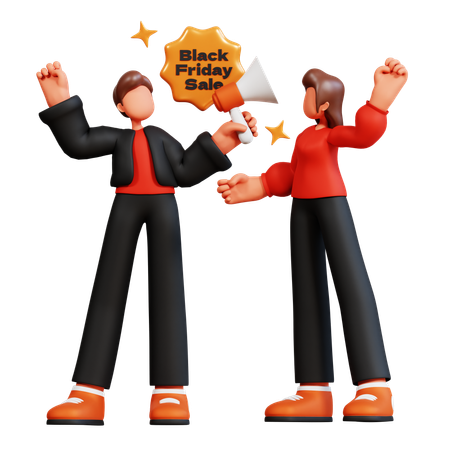 Couple doing black friday sale announcement  3D Icon