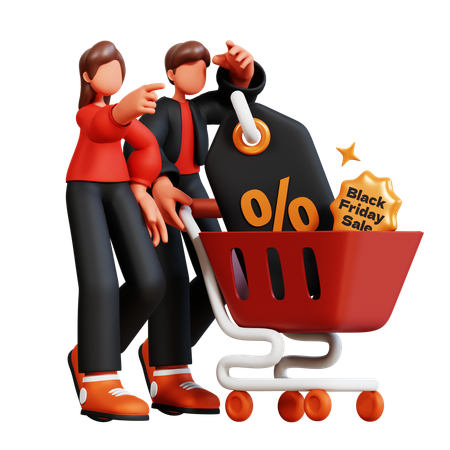 Couple doing black friday shopping  3D Illustration
