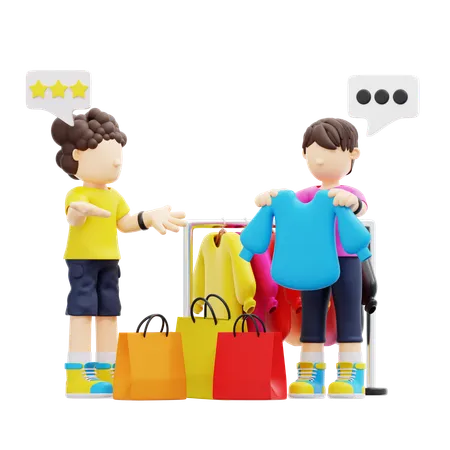 Couple Doing Clothes Shopping  3D Illustration