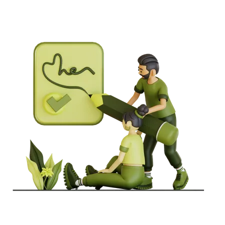 Couple Doing Designing Something  3D Illustration