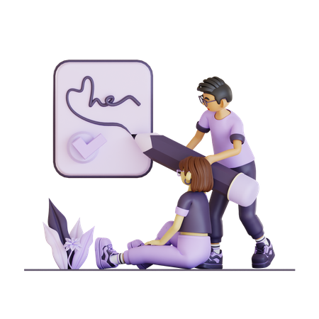 Couple Doing Designing Something  3D Illustration