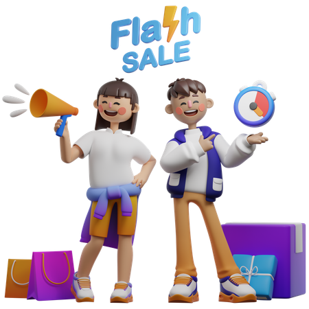 Couple Doing Flash Sale Announcement  3D Illustration