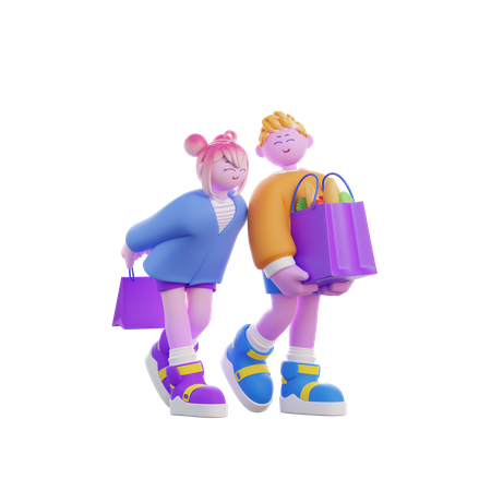 Couple doing Groceries Shopping  3D Illustration