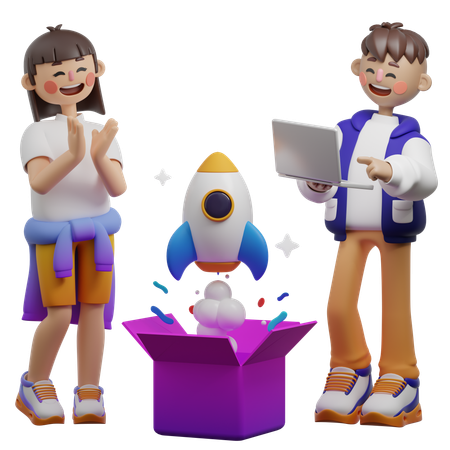 Couple Doing New Product Launch  3D Illustration