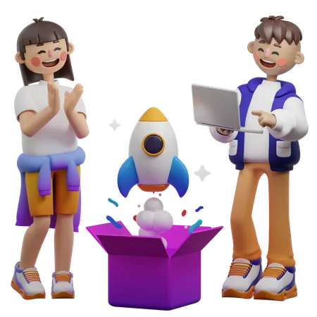 Couple Doing New Product Launch  3D Illustration