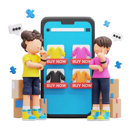 3 D Rendering Cute Couple Online Shopping 3D Illustration