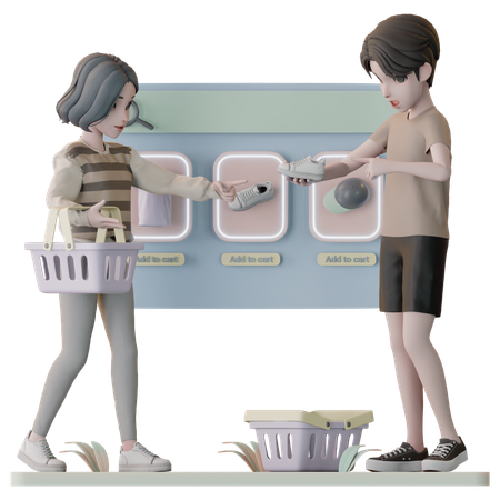Couple Doing Online Shopping  3D Icon