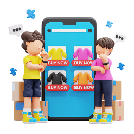 Couple Doing Online Shopping  3D Icon