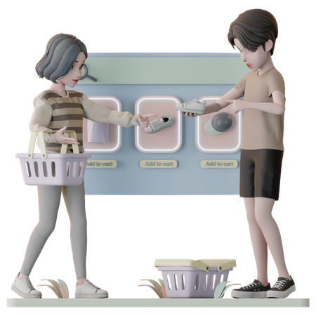 Couple Doing Online Shopping  3D Illustration