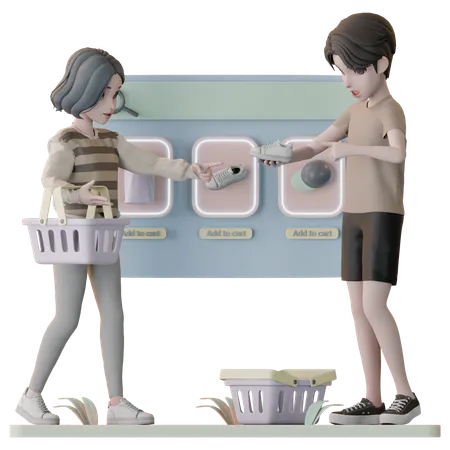 Couple Doing Online Shopping  3D Illustration