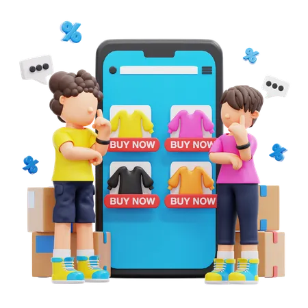 Couple Doing Online Shopping  3D Illustration