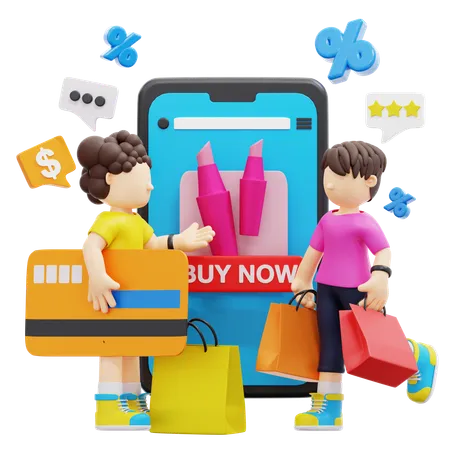 Couple Doing Payment Product  3D Illustration