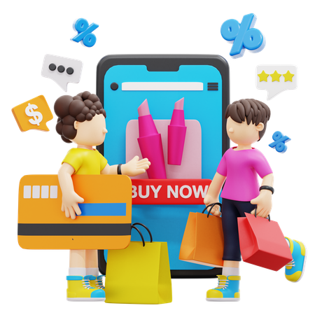 Couple Doing Payment Product  3D Icon