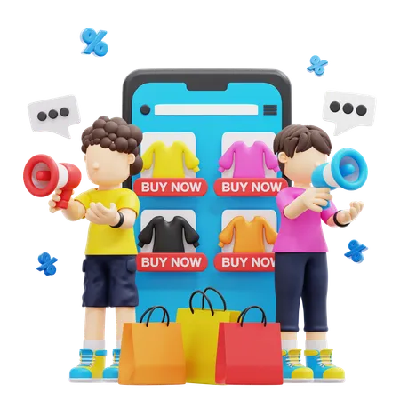 Couple Doing Product Promotion  3D Illustration