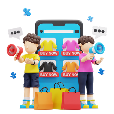 Couple Doing Product Promotion  3D Illustration