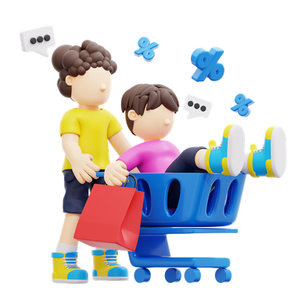 Couple Doing Shopping  3D Icon
