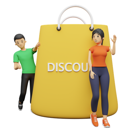 Couple Doing Shopping Discount  3D Illustration