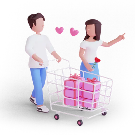 Couple doing shopping of Valentine gift  3D Illustration