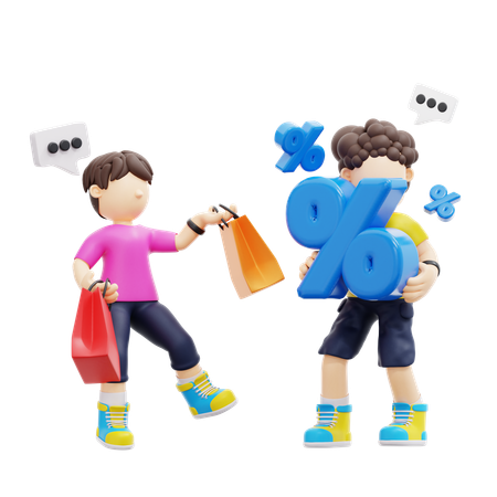 Couple Doing Shopping With Discount Sale  3D Illustration