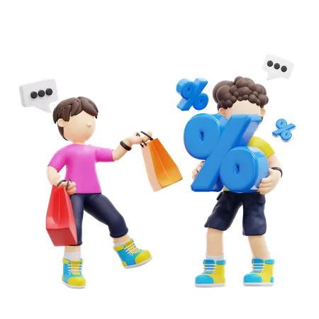 Couple Doing Shopping With Discount Sale  3D Illustration
