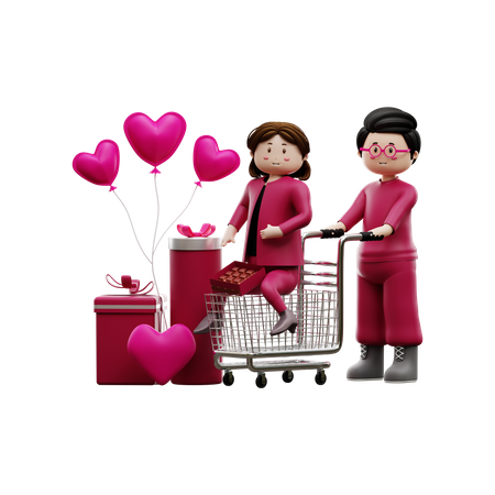 Couple doing valentine shopping  3D Icon