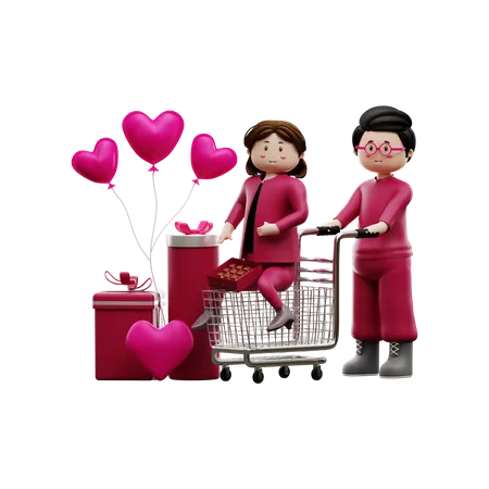 Couple doing valentine shopping  3D Illustration