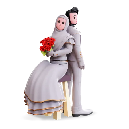 Couple donnant une pose de photographie  3D Illustration