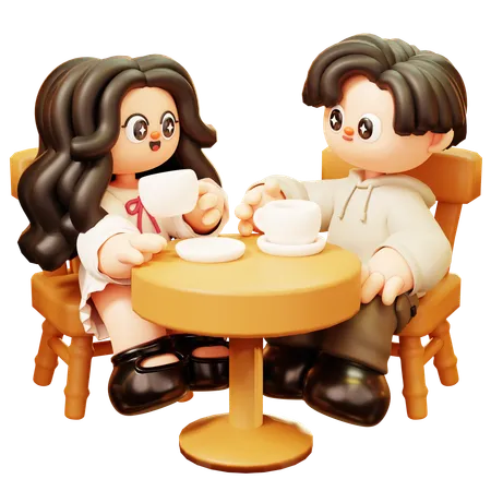 Cute Cartoon 3 D Young Couple Character In Love Drinking Coffee In Cafe Happy Love Couple In Relationship Activities Relationship Romance Dating Happy Valentine Day And Anniversery 3D Illustration