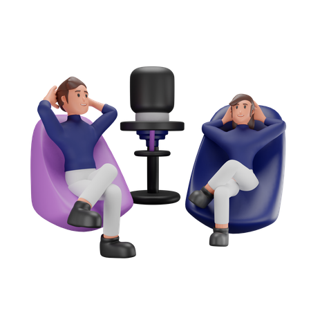 Couple écoutant un podcast  3D Illustration