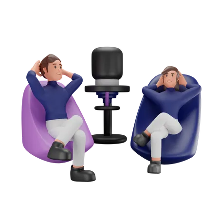 Couple écoutant un podcast  3D Illustration