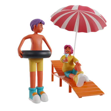 Couple en vacances  3D Illustration