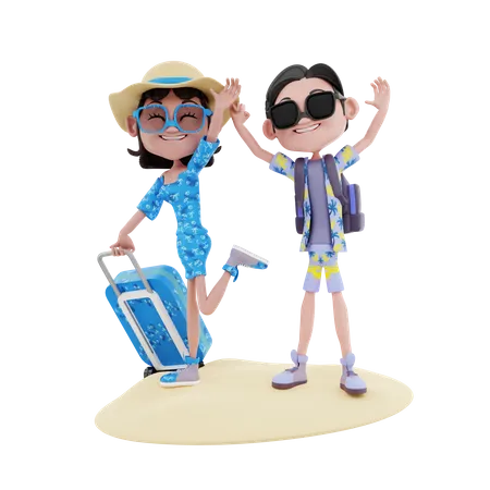 Couple partant en vacances  3D Illustration