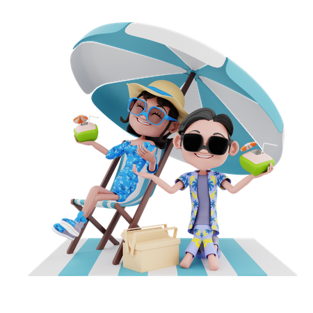Couple en vacances d'été  3D Illustration