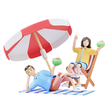 Couple Enjoying Beach  3D Icon