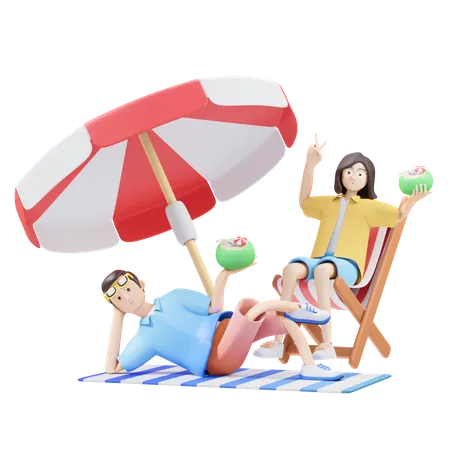 Couple Enjoying Beach  3D Icon