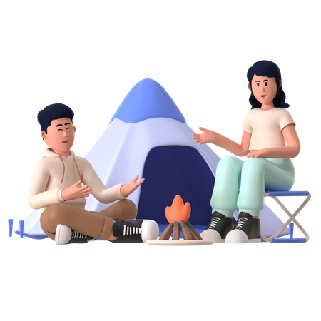 Couple Enjoying Camping Trip  3D Illustration