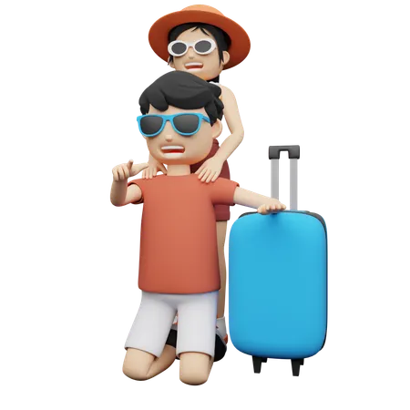 Couple enjoying their honeymoon trip  3D Illustration