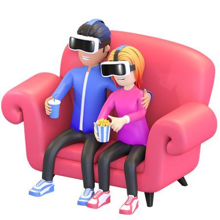 Couple enjoying VR movie 3D Illustration
