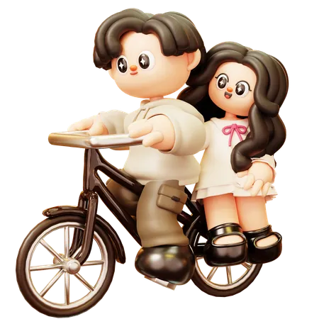 Couple, faire du vélo  3D Illustration