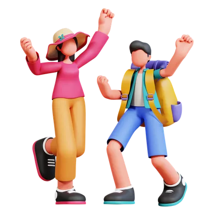 Couple excité pour les vacances  3D Illustration