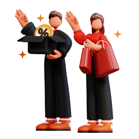 Couple faisant du shopping ensemble  3D Illustration