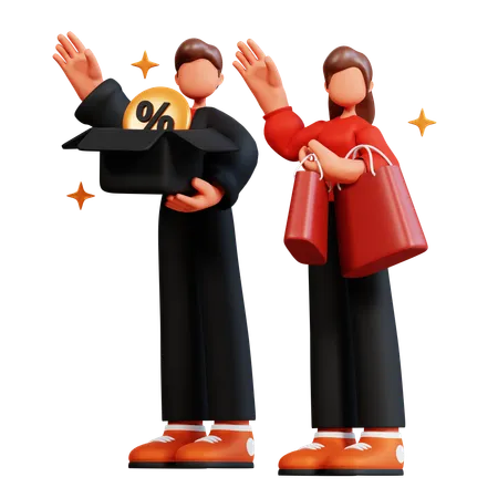 Couple faisant du shopping ensemble  3D Illustration