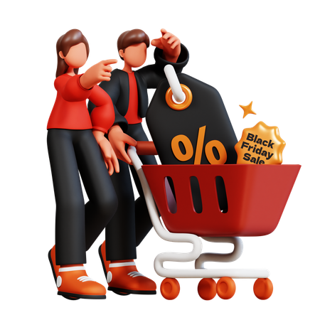 Couple faisant du shopping le Black Friday  3D Illustration