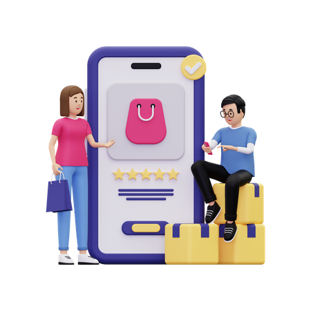 Couple faisant des achats en ligne  3D Icon