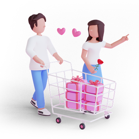 Couple faisant du shopping de cadeau de Saint-Valentin  3D Illustration