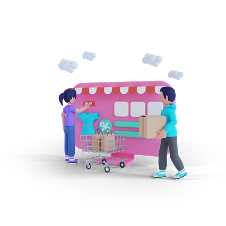 Couple faisant du shopping ensemble à partir d'un site Web  3D Icon