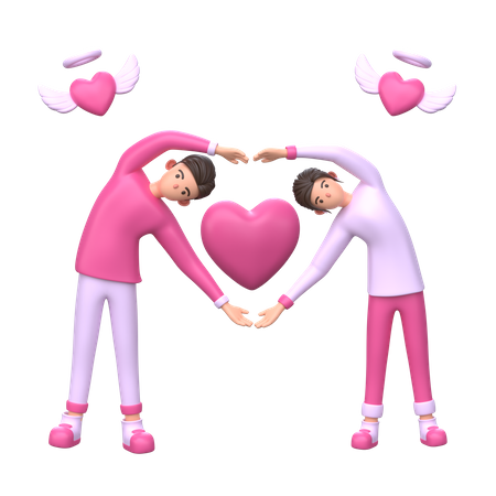 Couple faisant signe d'amour avec des bras  3D Illustration