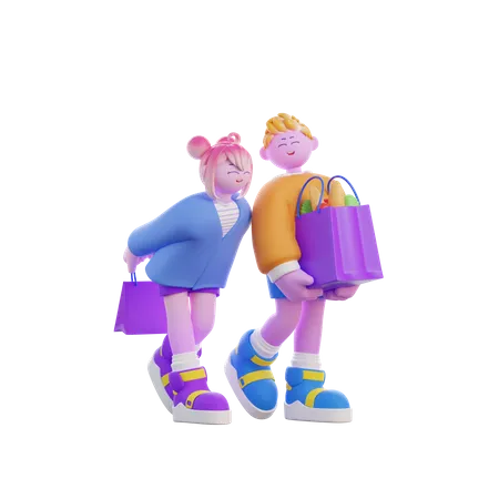 Couple faisant des courses  3D Illustration